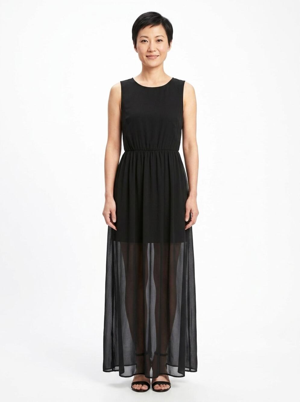 NWT bebe Black Sleeveless Sheer Mesh Back Maxi Dress Women Size S